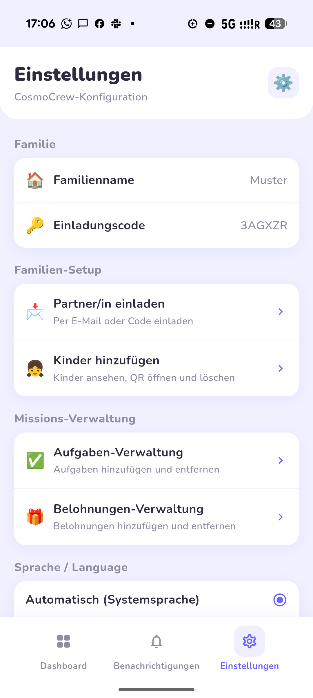 Kinder zum Familienprofil hinzufügen