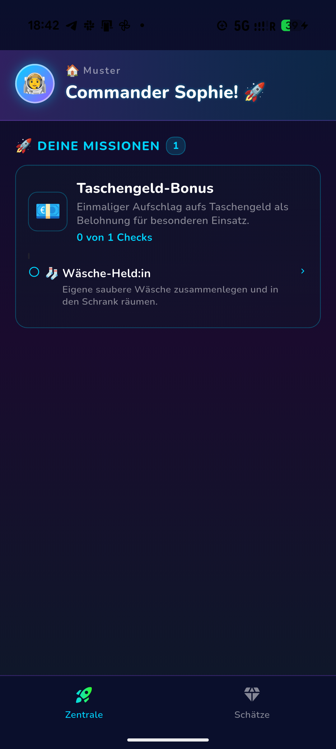 CosmoCrew Kinder-Zentrale mit aktiven Missionen