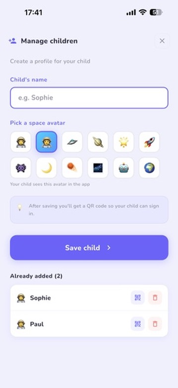 CosmoCrew parent view: create mission